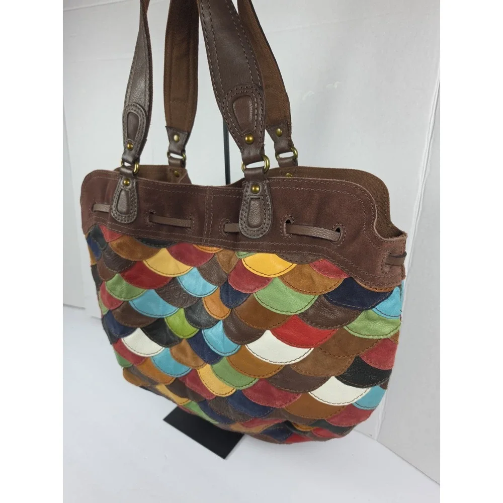 Vtg Y2K Lucky Brand Sabrina Hobo/Shoulder Bag Scalloped Patchwork Leather
